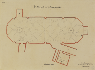 214366 Plattegrond van de bovenruimte met gewelven van het kasteel Vredenburg te Utrecht. N.B. Deze tekening maakt deel ...